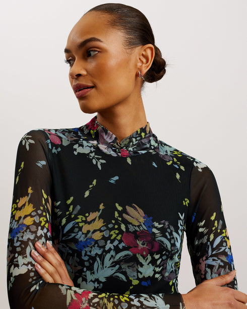 AMANDHA-Tops-Printed Mesh Long Sleeve Top- Ted Baker Romania